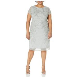 J Kara Cap Sleeve Boat Neck Floral Embellishment Fitted Short Dress 14 NWT